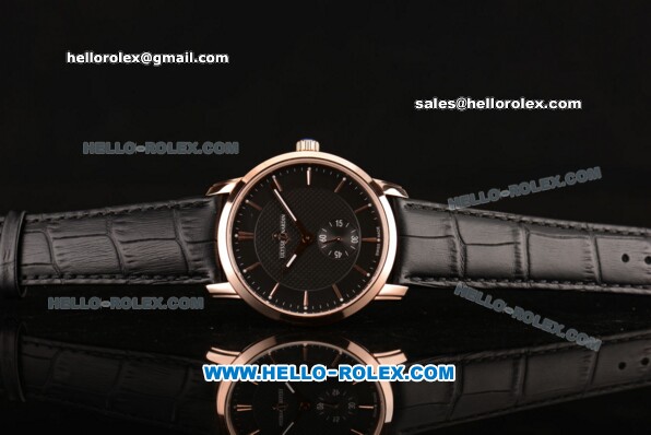 Ulysse Nardin Classico Miyota OS2035 Quartz Rose Gold Case with Stick Markers Black Dial and Black Leather Strap - Click Image to Close